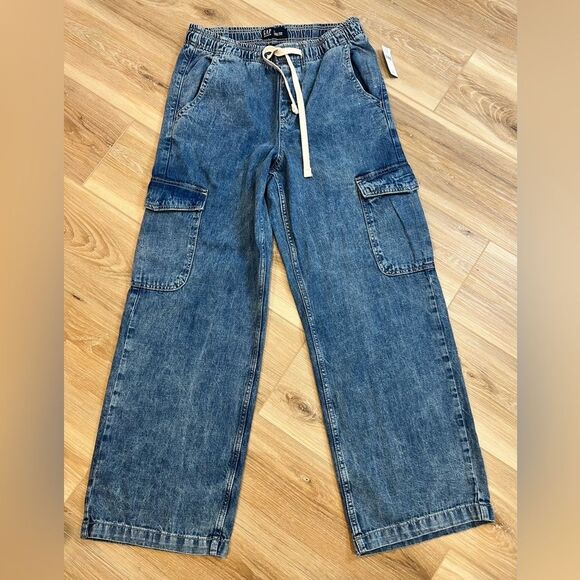 GAP High Rise Wide Leg Cargo Denim Pants Size Small - Picture 1 of 8